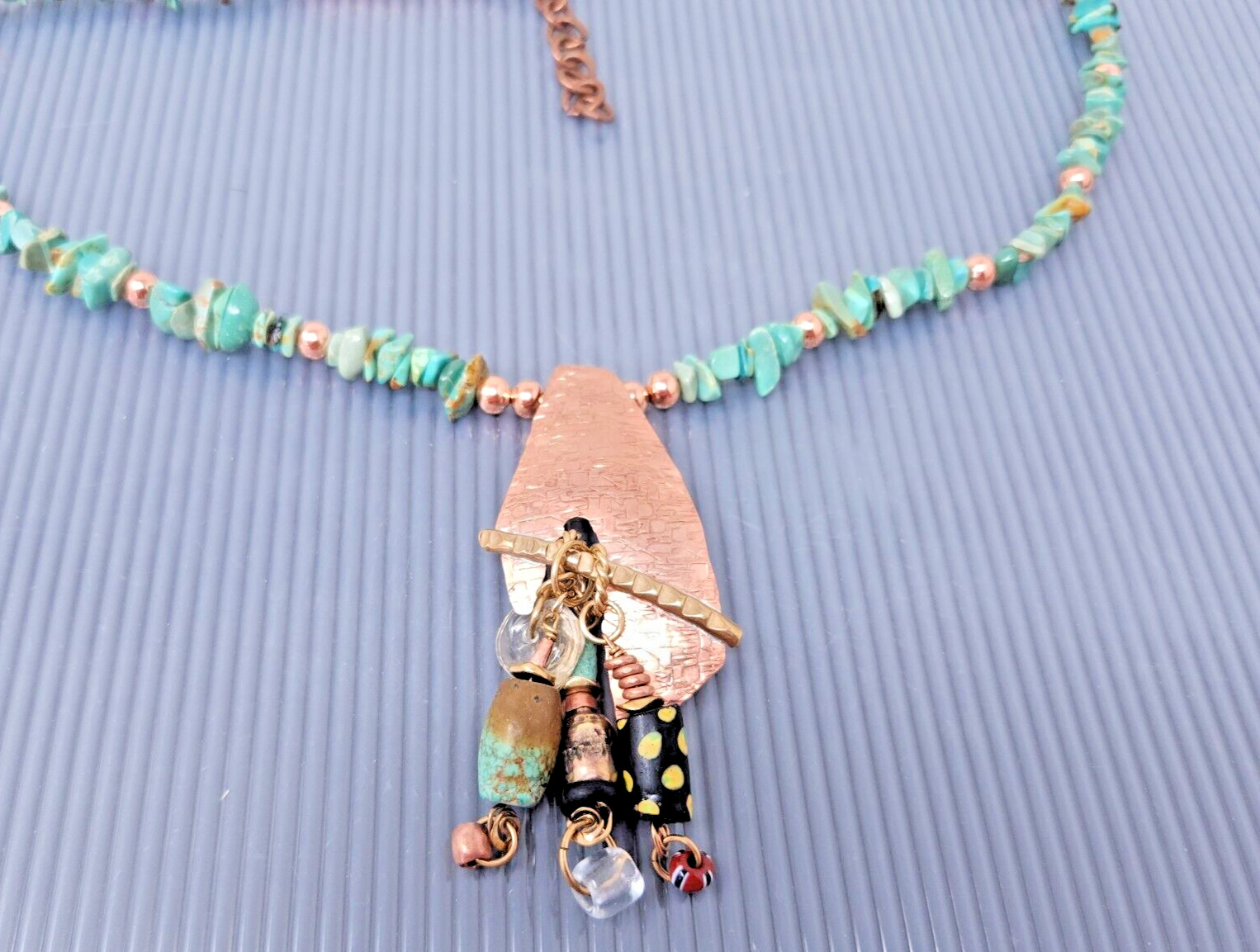 Vintage Western Solid Copper Chain Turquoise Pend… - image 4