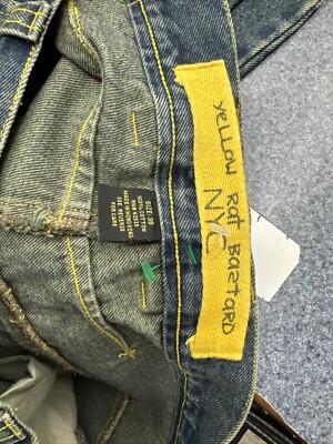 Vintage Y2K Yellow Rat Bastard Baggy Jeans Men's 38 Blue Denim