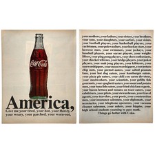 1968 Coca-Cola Double-Page Vintage Coke Print Ad - America, Give Me Your Tired
