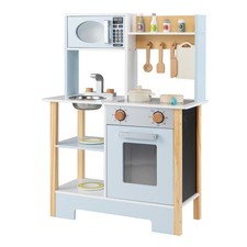Play Kitchen Wooden Toy Kitchen Playset with Chalkboard Blue