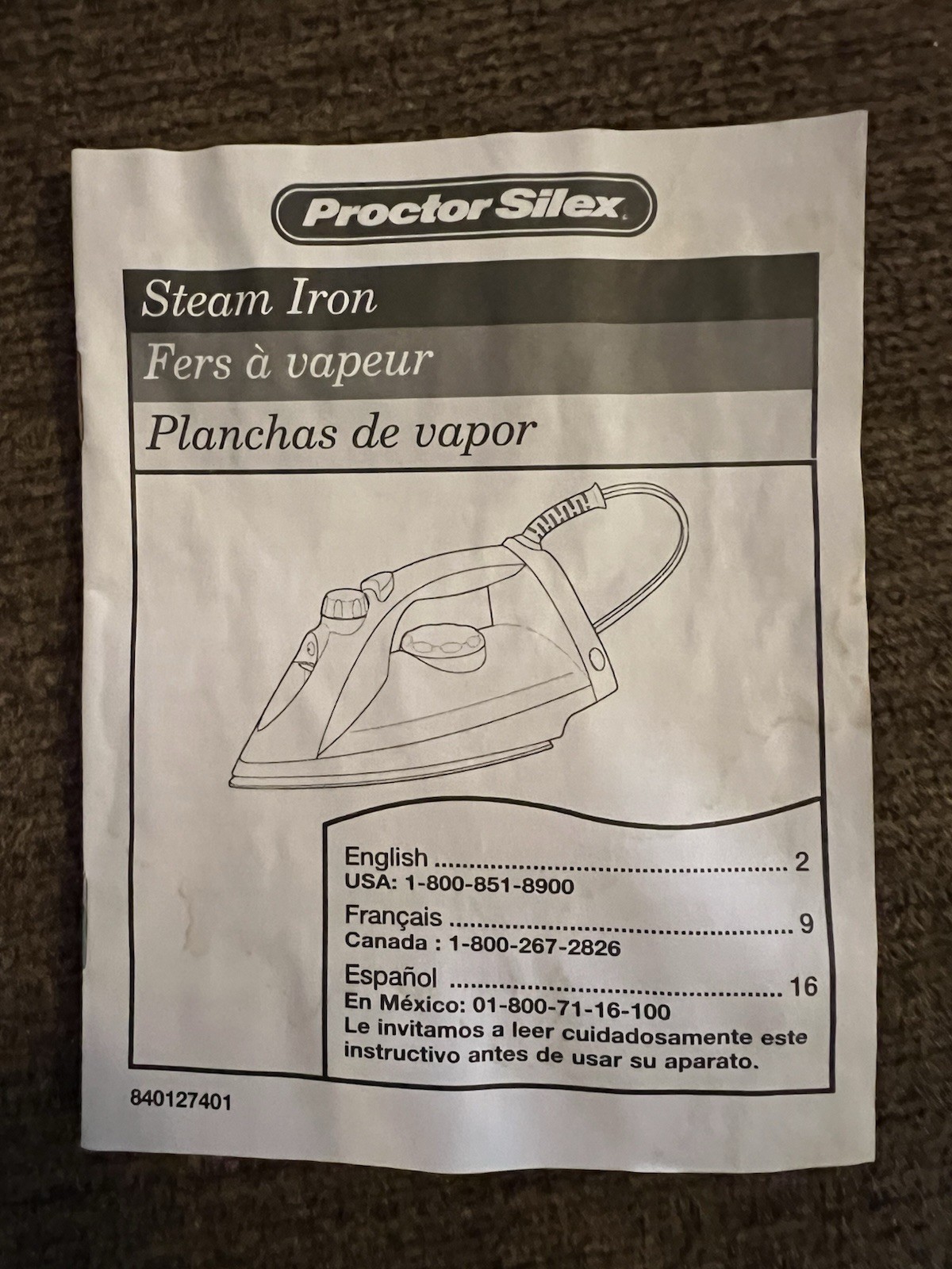 Used Proctor Silex Nonstick Soleplate Steam Iron Model 17520Y With 8&rsquo; Cord.