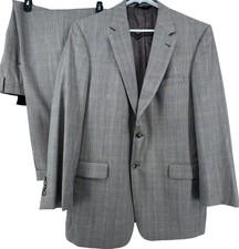 Jos. A. Bank Wool Suit Glen Check 2 Piece Classic Fit Gray Mens 44L Pants 38x30