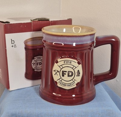 Fire Department Hydrant Glazed Coffee Mug Embossed New 16 oz burton + Burton