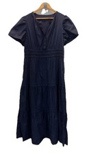 Quince Organic Cotton Poplin Tiered Maxi Dress Navy Basic short Sleeved L