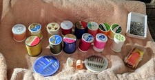 Sewing Notions 14 Spools Of Thread/2 Case Of Needles / Box Of Pins/ Mixed Lot