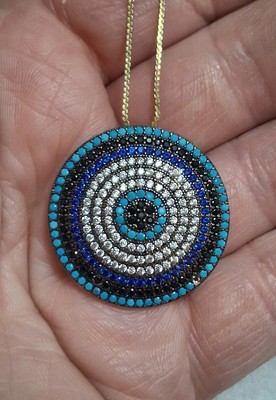 Evil eye blue multi color crystal pendant gold plated necklace *READ DESCRIPTION