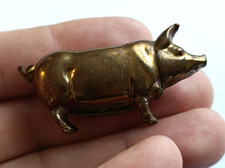 Pyrogène Ancien Cochon Bronze Doré Vesta Case Pig Gilt Bronze Match Holder