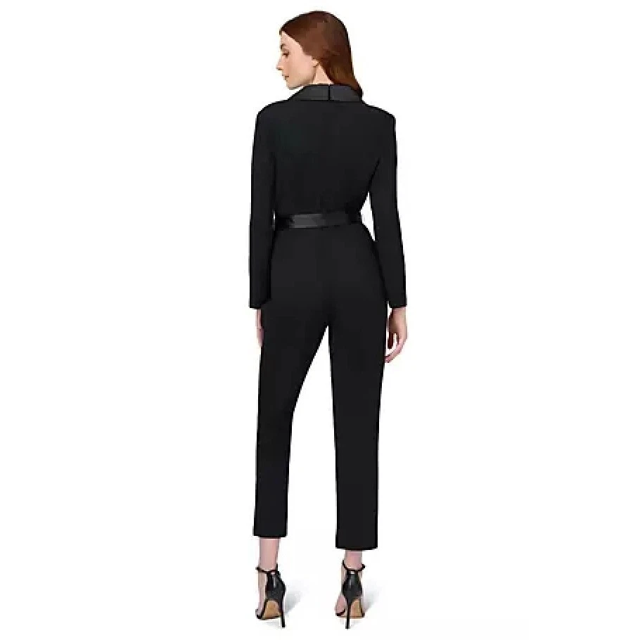 Mono Adrianne Papell Negro Cuello Chal Manga Larga Cinturón Foto 4 de 4