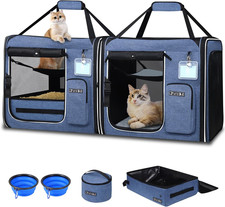 2 in 1 Double Cat Car Travel Carrier with Litter Box, 38"X17"X18" Portable Dual