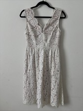 Lulus Love Swept Size S All Over Lace Cut Out Sleeveless Midi Dress with Pockets