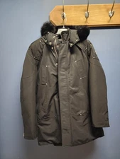 Moose Knuckles Bomber Jacket Down Filled Fur Hood Winter Coat, Size XXL, Black