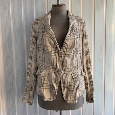 Transit Par Such Linen & Cotton Multicolor Plaid Long Sleeve Jacket Size 4