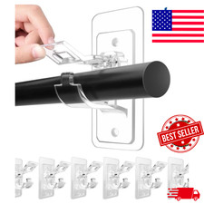 8PCS Nail Free Adjustable Curtain Rod Clip Brackets Self Adhesive Holder Hooks