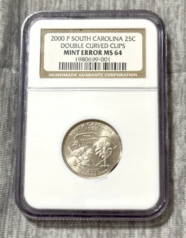 2000-P South Carolina 25C Double Curved Clips Mint Error MS64, Only 1 Ever Known - Image 3 of 4