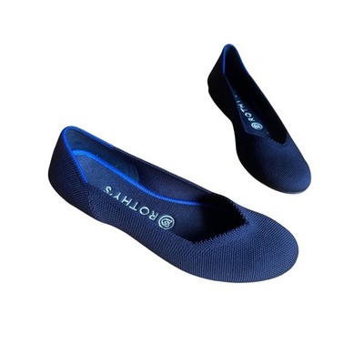 Rothy's The Flat Navy Blue Knit Roinf Toe Ballet Flats Womens Size7.5/8 Office