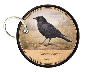 Key Ring Printed Double Face Corneille Black Corvus Corone