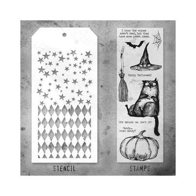 Tim Holtz Mixed Media Stempel & Schablone - Snarky Cat Halloween THMM125