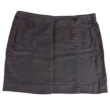 Anthropologie Maeve Gray Linen Blend Button-Front Skirt 12 Office Casual Retro