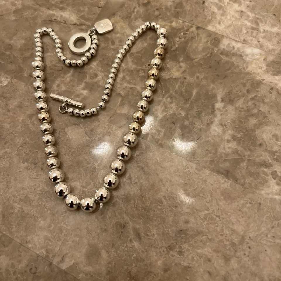 Ralph Lauren Silver Tone Metal Beaded Bracelet 15” Toggle Clasp With Logo Charm - Image 4 of 4