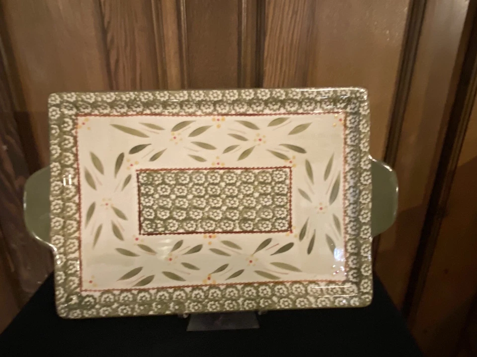 Temptations от Tara Ovenware Old World зеленый большой поднос для тарелок 16x10 цветочный No10 - Изображение 2 из 4