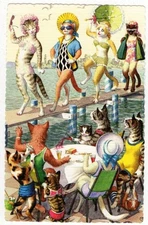 Mainzer - Eugen Hartung Cats Postcard 4744 - Bathing Beauties - Spain Printing