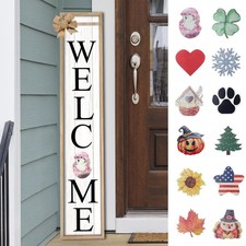 Interchangeable Welcome Sign for Front Porch Standing 45"X9" Large Tall Verti...