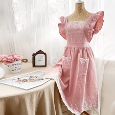 ❤ Koch Garten Schürze Stickerei rosa Landhaus  Vintage Boho Kleid S M L 36 38 40