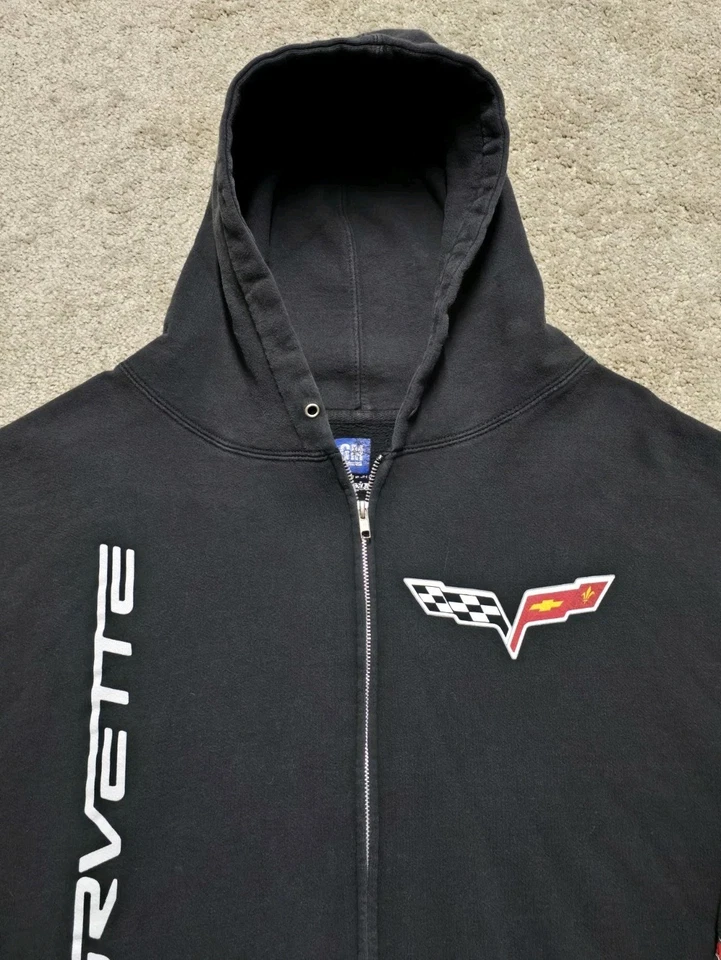 Y2K Chevy Corvette Mens 2XL Full Zip Hoodie Double Sided Black VTG - Image 4 of 4