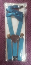 Blue Bow Tie and Suspender Set with Heart Design