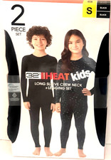 32 Degrees Heat Unisex Kids Long Sleeve Crew Neck Legging Set Black Small NWT
