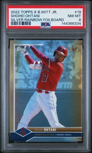 2022 Topps Series 1 Shohei Ohtani #19 Silver Rainbow Foil /99 PSA 8