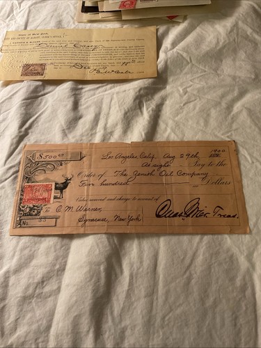 U.S.(-1900-)-FIRST NATL.BANK,LOS ANGELES CHECK: $500.Dollars,w/IRS,2c ...