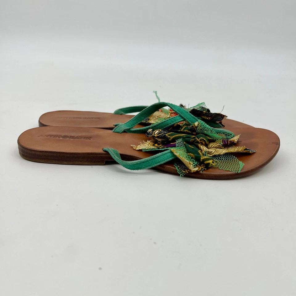 Sandalias de Tanga Antik Batik Cuero Verde EU 39 US 8.5 - 9 Beach Vacation Resort Foto 3 de 4