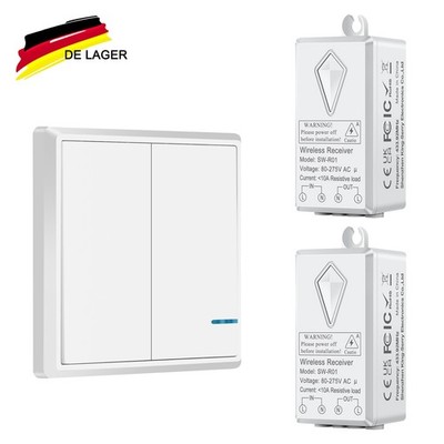 Funkschalter Licht Wandschalter mit Empfänger 2 Taste Wasserdicht Fernbedienung
