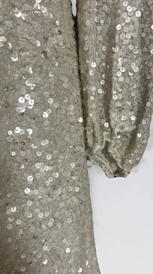 BHLDN Anthropologie Goldie Long Sleeve Sequence Short Mini Wedding Party Dress 4 - Image 4 of 4