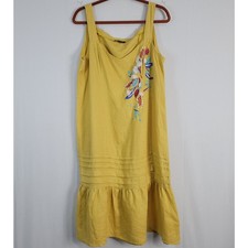 For Cynthia Linen Blend Sleeveless Floral Embroidered Dress size L Retro Fairy