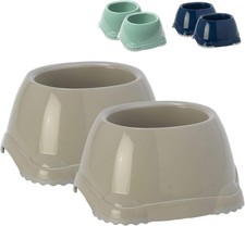 Dog Centre Set Of 2 Spaniel Dog Puppy Bowls 0.6L Grey Non Slip Pet Dishes