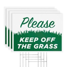4 PCS Keep Off Grass Yard Signs 17x13 Inch Corrugated Plastic H-Frame
