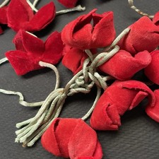 Vintage Millinery Flowers Blossoms Red Velvet Fabric Satin Stems Craft Costume