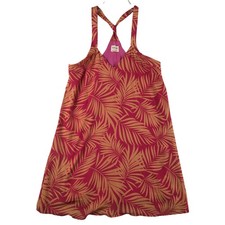 Peach Love Dress Womens Small Pink Tropical Palm Print Sleeveless Lined Sundress