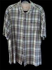 Tommy Bahama Koszula Męska Rozmiar XL Kratka 100% Jedwab Oryginalny Fit Niebieska Brązowa