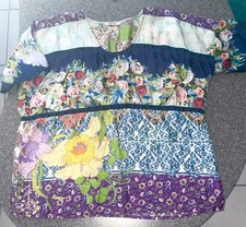 Johnny Was Silk Floral Cover Up - Short Sleeve Silk Top with Side Slits