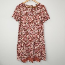 Fat Face Dress Womens UK 10 Rust Brown Floral Boho Soft Jersey Everyday Casual