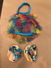 Build A Bear  Rainbow Halter Dress Top Ruffle Layers Bright Colors W/Sandals