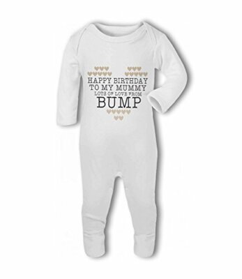 Happy Birthday To Mummy From Bump neutral - Baby Romper Suit by BWW Print Ltd