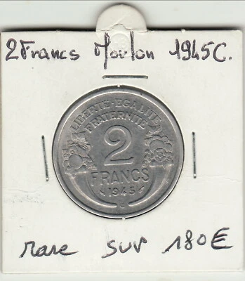 2 FRANCS MORLON ALU 1945 C cote en SUP 180 EURO RARE RARE - Photo 1/2