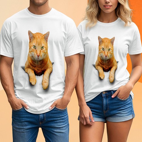 Orange Tabby Cat T-Shirt |Realistic Kitty Print Tee for Cat Lovers Men Women Top - Picture 9 of 20
