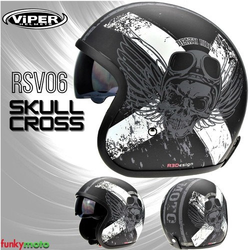 VIPER RS-V06 MOTO CASCO APERTO JET CASCO VISIERA INTERNA CROCE DI CRANIO  ECE22.0 | eBay