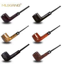 MUXIANG Briar Billiard Pipe 9mm Filter Wooden Tobacco Pipe Straight Saddle Stem