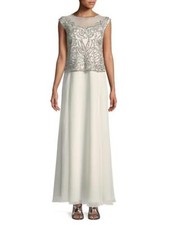 JKARA 12 Ivory  Silver Sequined Sleeveless Floor Length Gown NWT 249